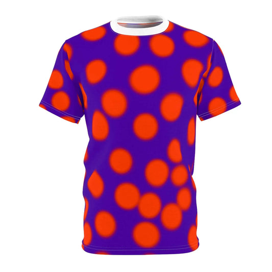 Unisex Cut & Sew Tee (AOP) Polka dots purple and orange Printify